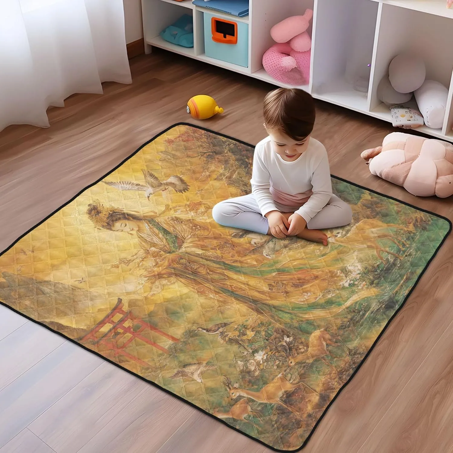 Japanese Style Soft Foam Baby Activity Play Mat for Floor Cozy Breathable Padded Play Mat for Baby Kids Toddlers Infants, 50'' x 50''