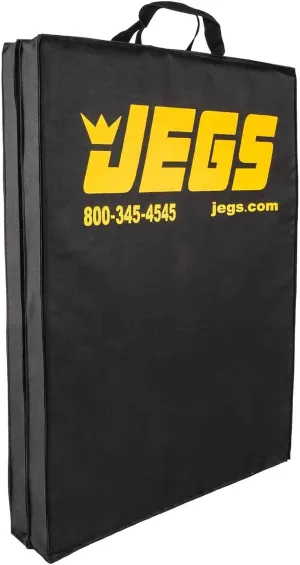 JEGS Foldable Pit Mat - 48" x 18" Unfolded Work Pad, 24" x 18" Folded Mechanics Pad - 1.5" Thick Foam Padding, Heavy-Duty Stain & Tear Resistant Fabric, Built-In Carry Handle, Black Mechanic Mat