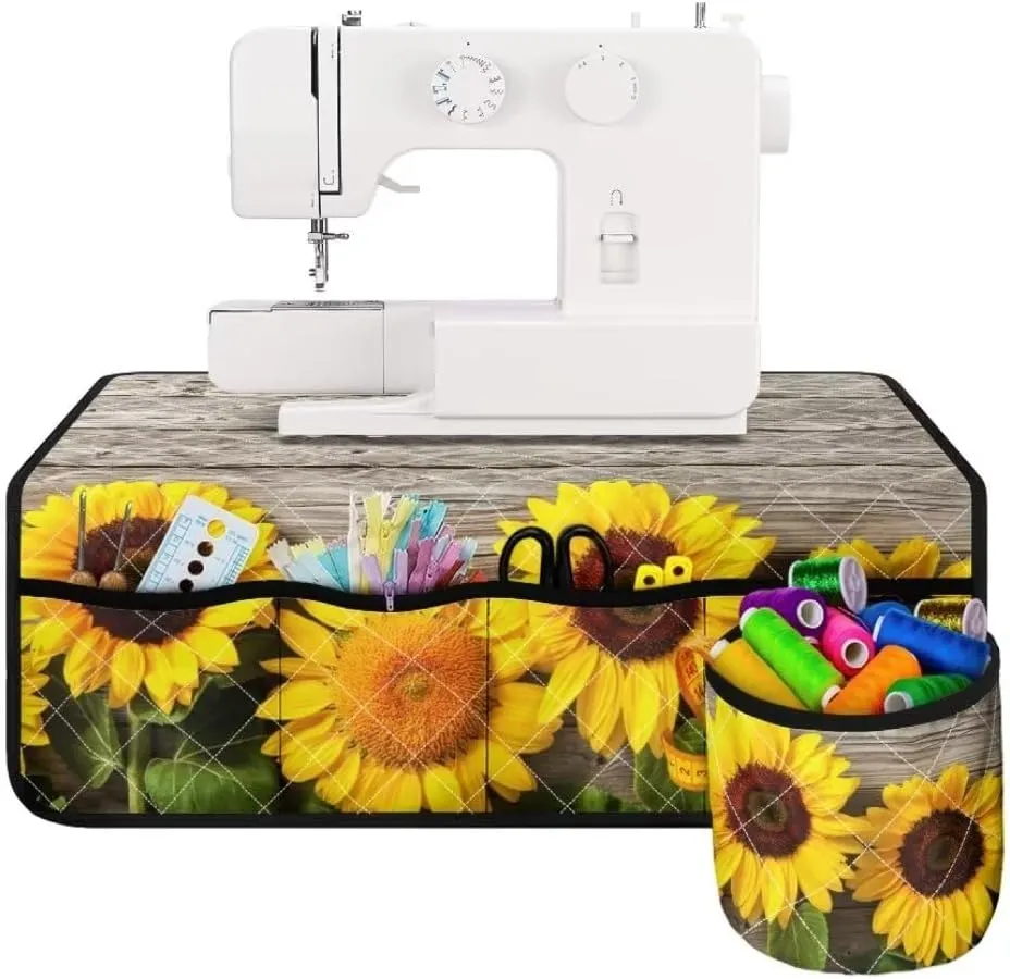 Jeiento Sunset Yellow Sunflower Sewing Machine Mat with Pockets, Non Slip, Home Decor
