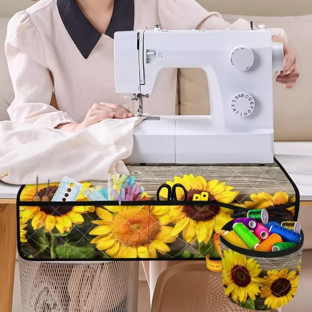 Jeiento Sunset Yellow Sunflower Sewing Machine Mat with Pockets, Non Slip, Home Decor