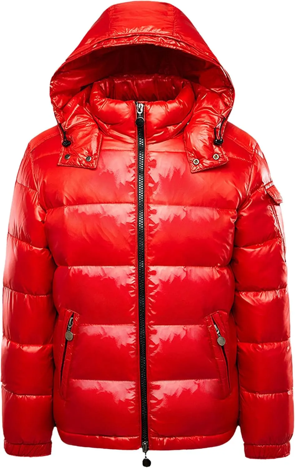 JEsilunmaMY Men's Thermal Shiny Hooded Puffer Jacket Winter Coats Water-Resistant Down Coats Insulated Padded Puffy Coat
