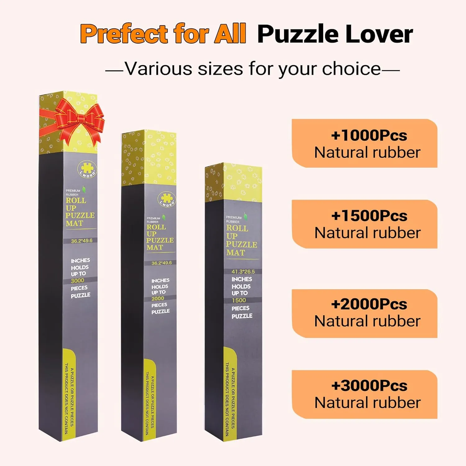 Jigsaw Puzzle Mat Roll Up,No Creases 41" x 24.5" Rubber Saver Pad Up to 1500 Pieces, Black Large Puzzel Matt Rollup with 6 Sorting Trays & 1 Storage Bag. Ideal for Holiday and Birthday