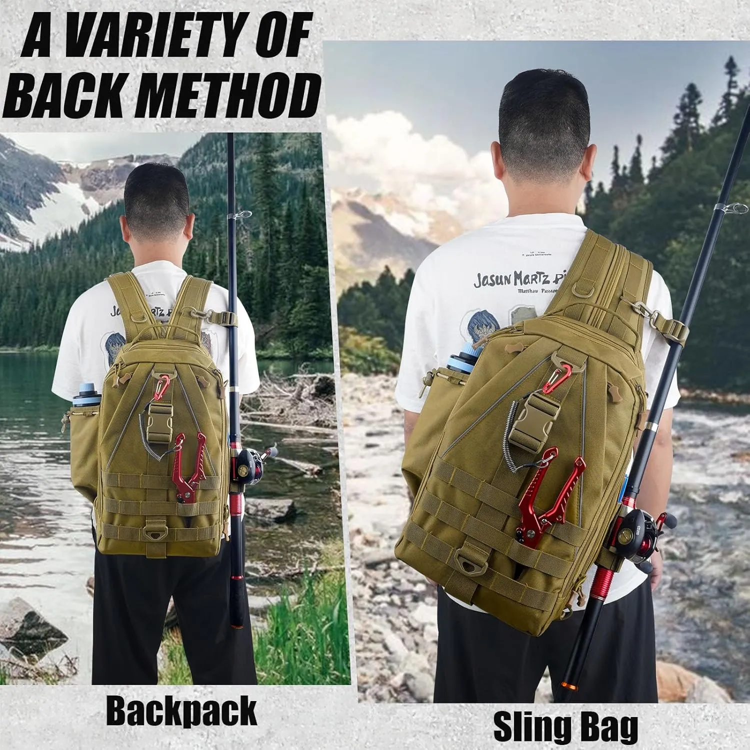 JSHANMEI Fishing Backpack Outdoor Waterproof Lightweight Fishing Gear Tackle Box Storage Bag Tackle Backpack with Rod Holder, Versatile Bag for Hiking Hunting, Gifts for Men, Size Large