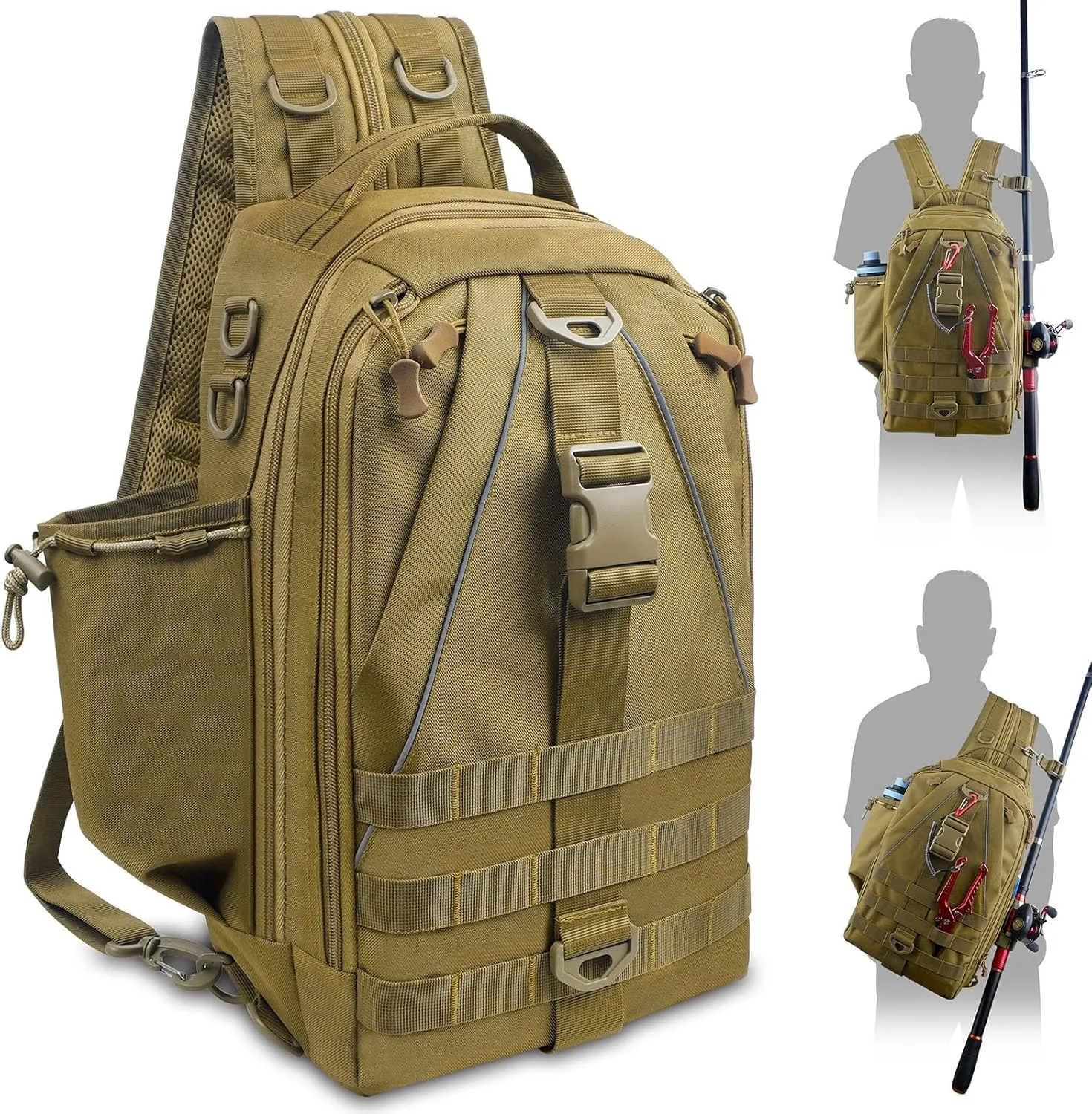 JSHANMEI Fishing Backpack Outdoor Waterproof Lightweight Fishing Gear Tackle Box Storage Bag Tackle Backpack with Rod Holder, Versatile Bag for Hiking Hunting, Gifts for Men, Size Large