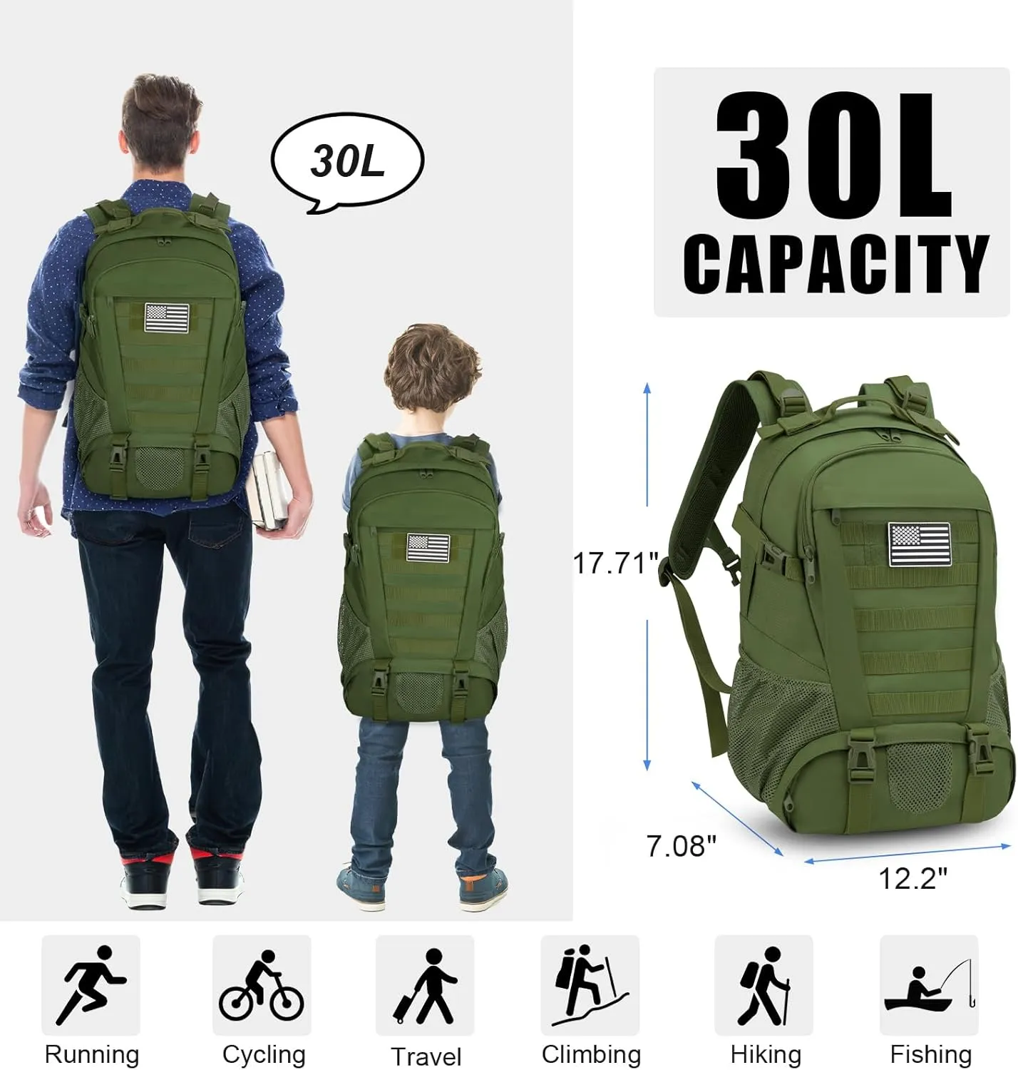 Jueachy Tactical Backpack for Men Hiking Day Pack Molle Military Rucksack Waterproof 30L EDC Bag with USA Flag Patch