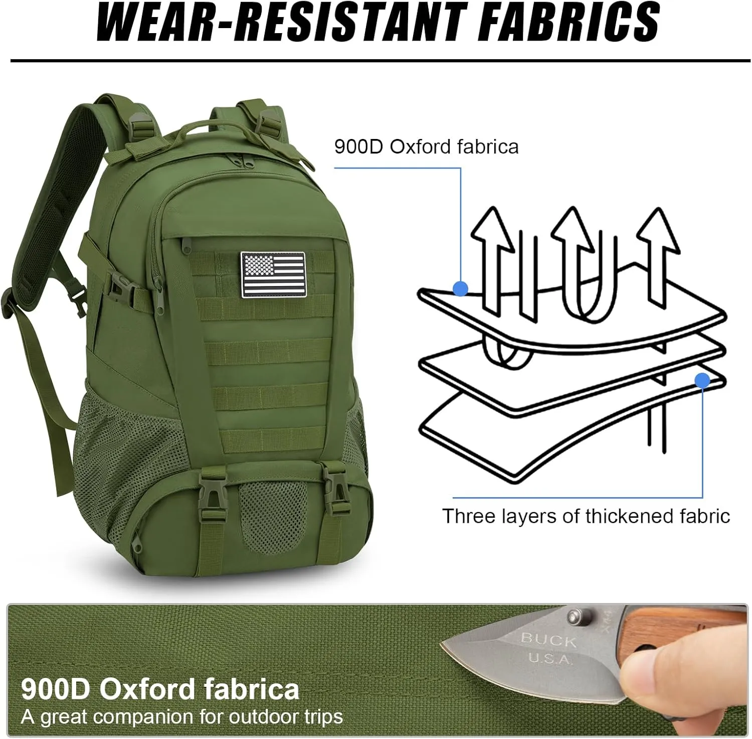 Jueachy Tactical Backpack for Men Hiking Day Pack Molle Military Rucksack Waterproof 30L EDC Bag with USA Flag Patch