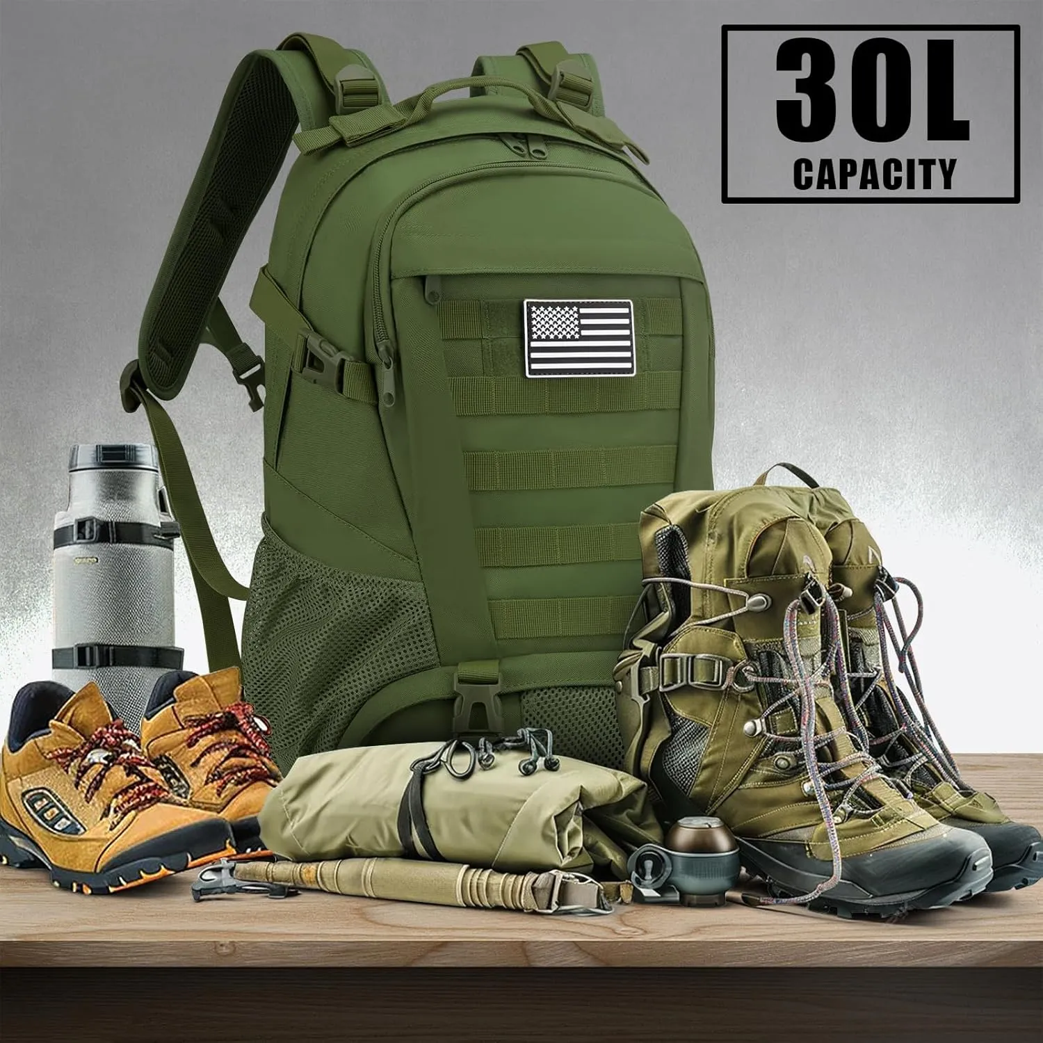 Jueachy Tactical Backpack for Men Hiking Day Pack Molle Military Rucksack Waterproof 30L EDC Bag with USA Flag Patch