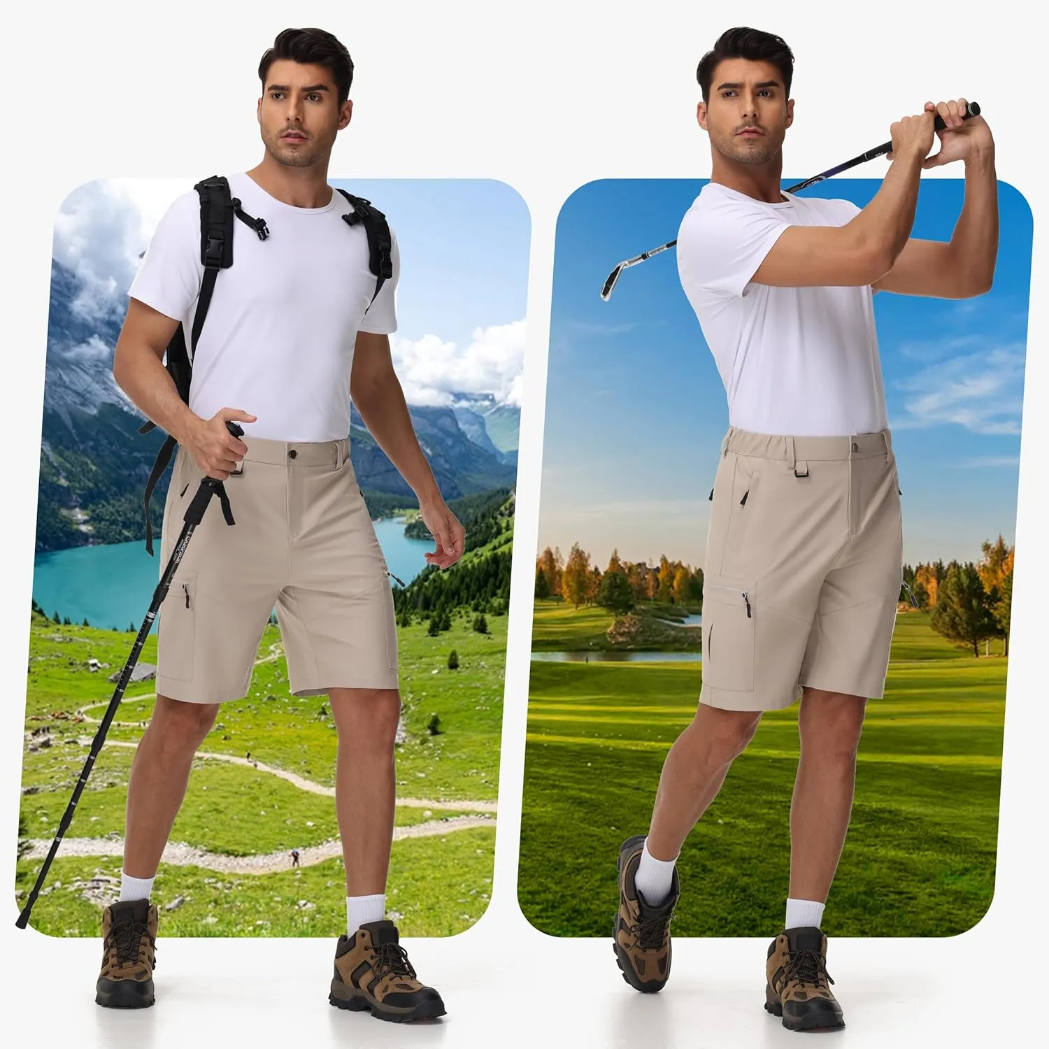 JWM Men's 9" Hiking Cargo Shorts - Lightweight Stretch Qucik Dry Casual Travel Golf Work Fishing Shorts with 5 Zipper Pockets