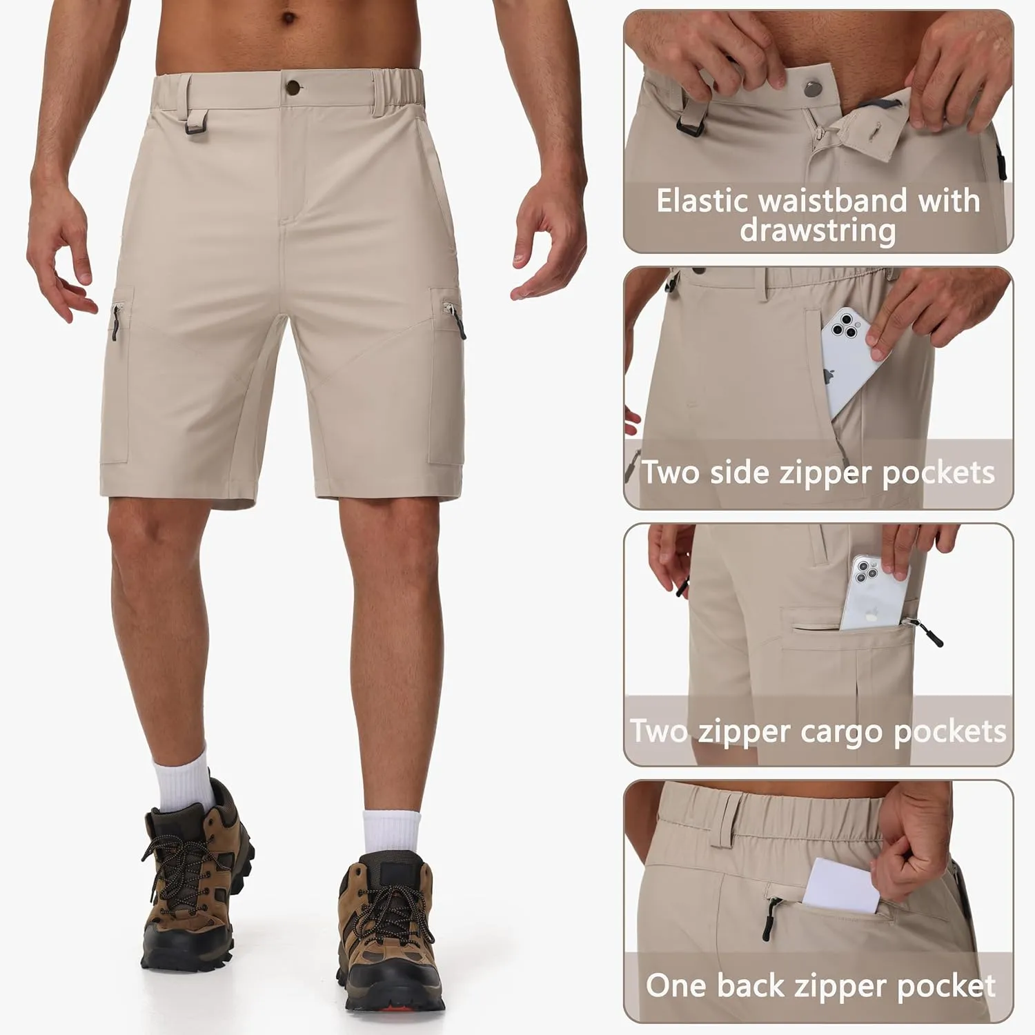 JWM Men's 9" Hiking Cargo Shorts - Lightweight Stretch Qucik Dry Casual Travel Golf Work Fishing Shorts with 5 Zipper Pockets