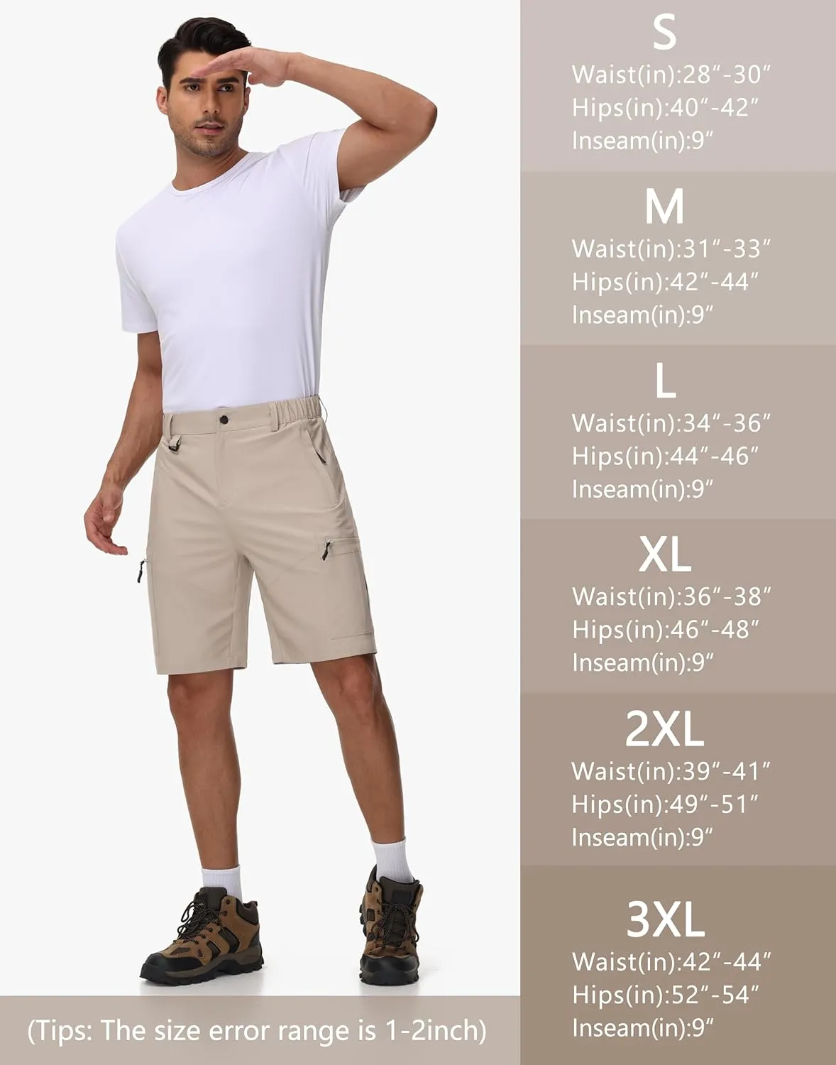 JWM Men's 9" Hiking Cargo Shorts - Lightweight Stretch Qucik Dry Casual Travel Golf Work Fishing Shorts with 5 Zipper Pockets