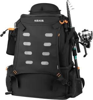 Kalkal Cooler Fishing Backpack with 4 Rod Holder, 51L Large Waterproof Fishing Tackle Bag Storage Fishing Gear with Sunglasses Pocket