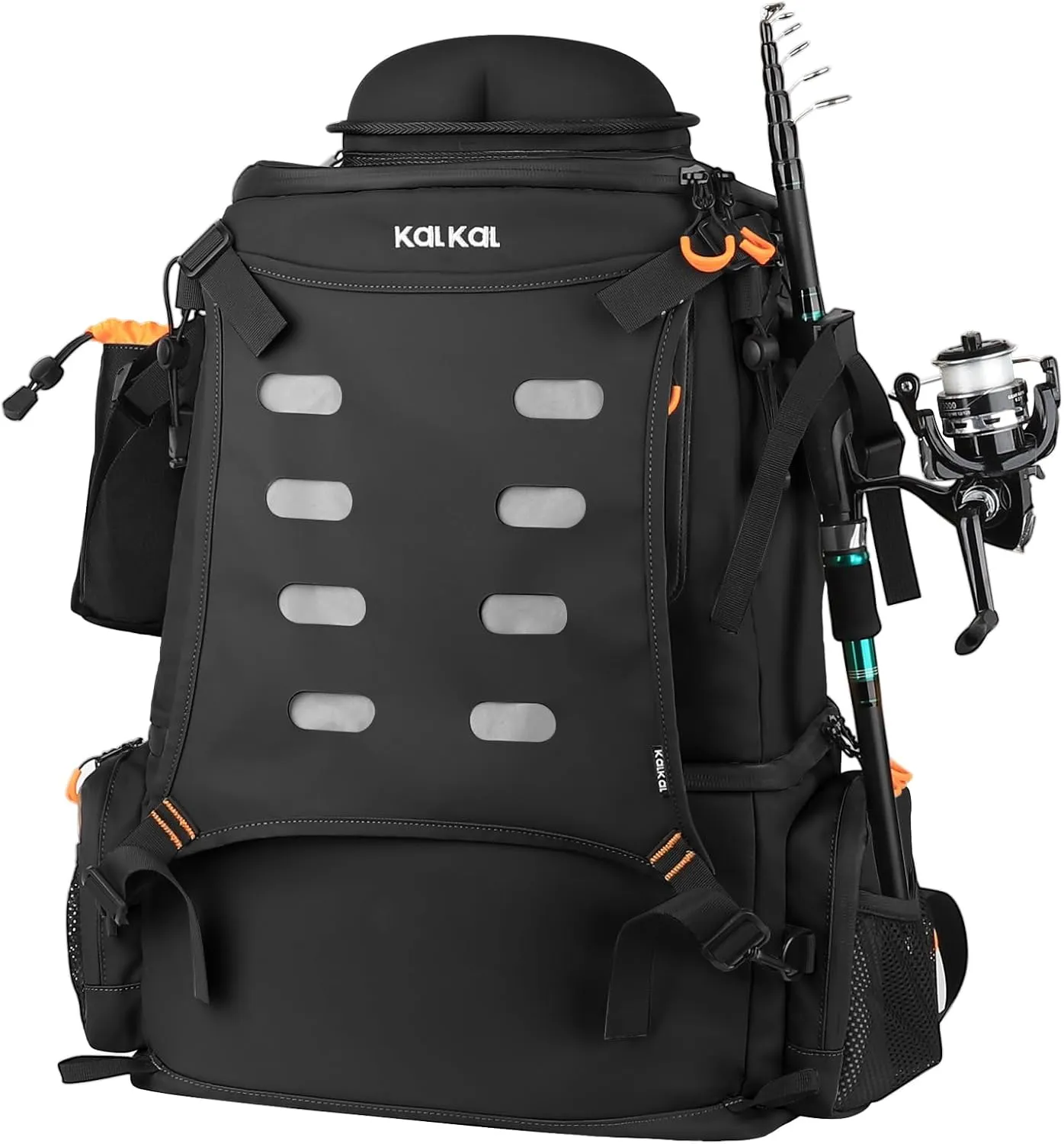 Kalkal Cooler Fishing Backpack with 4 Rod Holder, 51L Large Waterproof Fishing Tackle Bag Storage Fishing Gear with Sunglasses Pocket