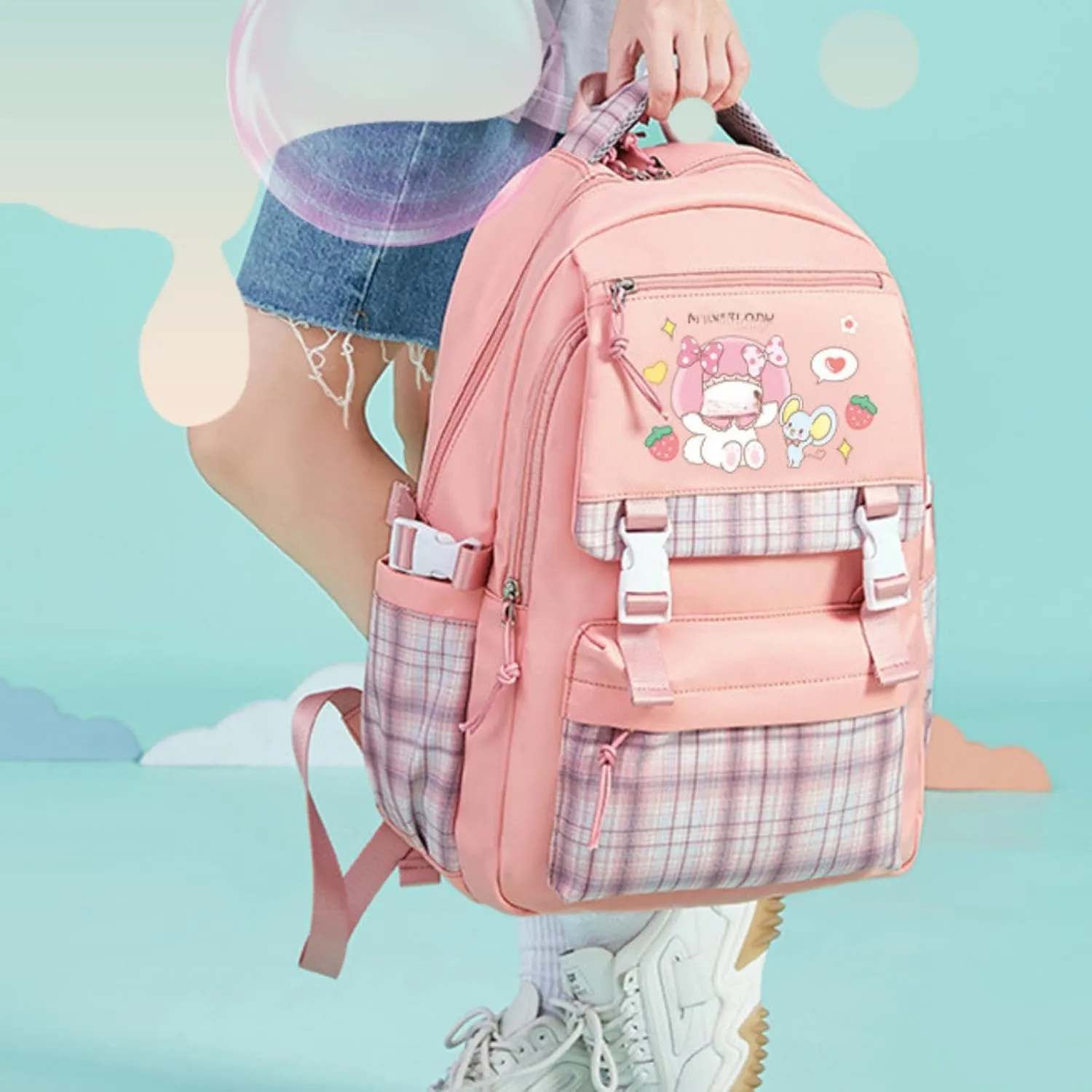 Kawaii Backpack for Girls Boys, Cute Backpack Kawaii School Supplies Purse Aesthetic Bookbag for Hiking Travel School Bag (Pink)