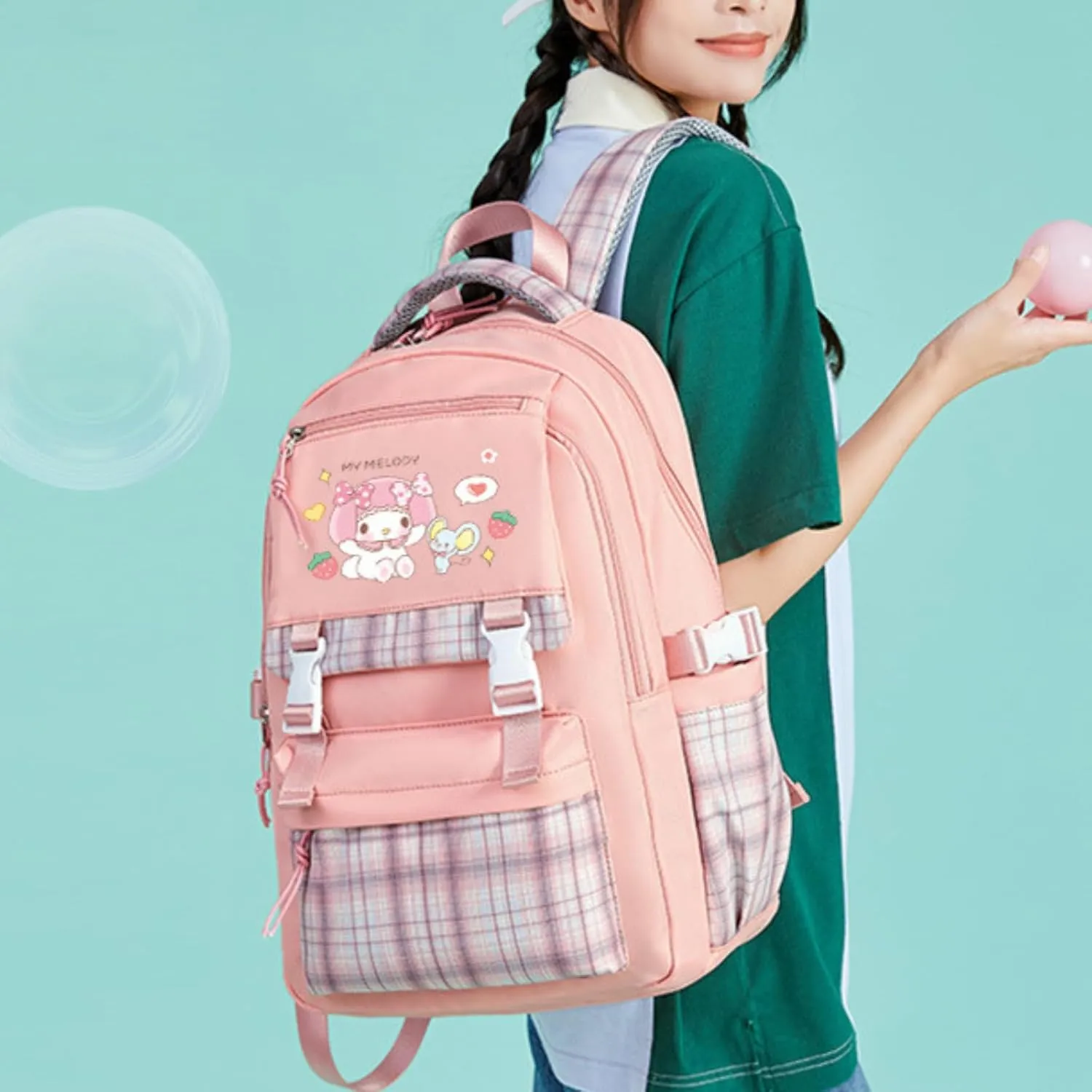 Kawaii Backpack for Girls Boys, Cute Backpack Kawaii School Supplies Purse Aesthetic Bookbag for Hiking Travel School Bag (Pink)