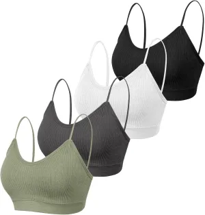 KCDDUMK 4 Pieces Cami Bras - Women's V-Neck Padded Seamless Straps Bralette Everyday Basic Sleeping Bra