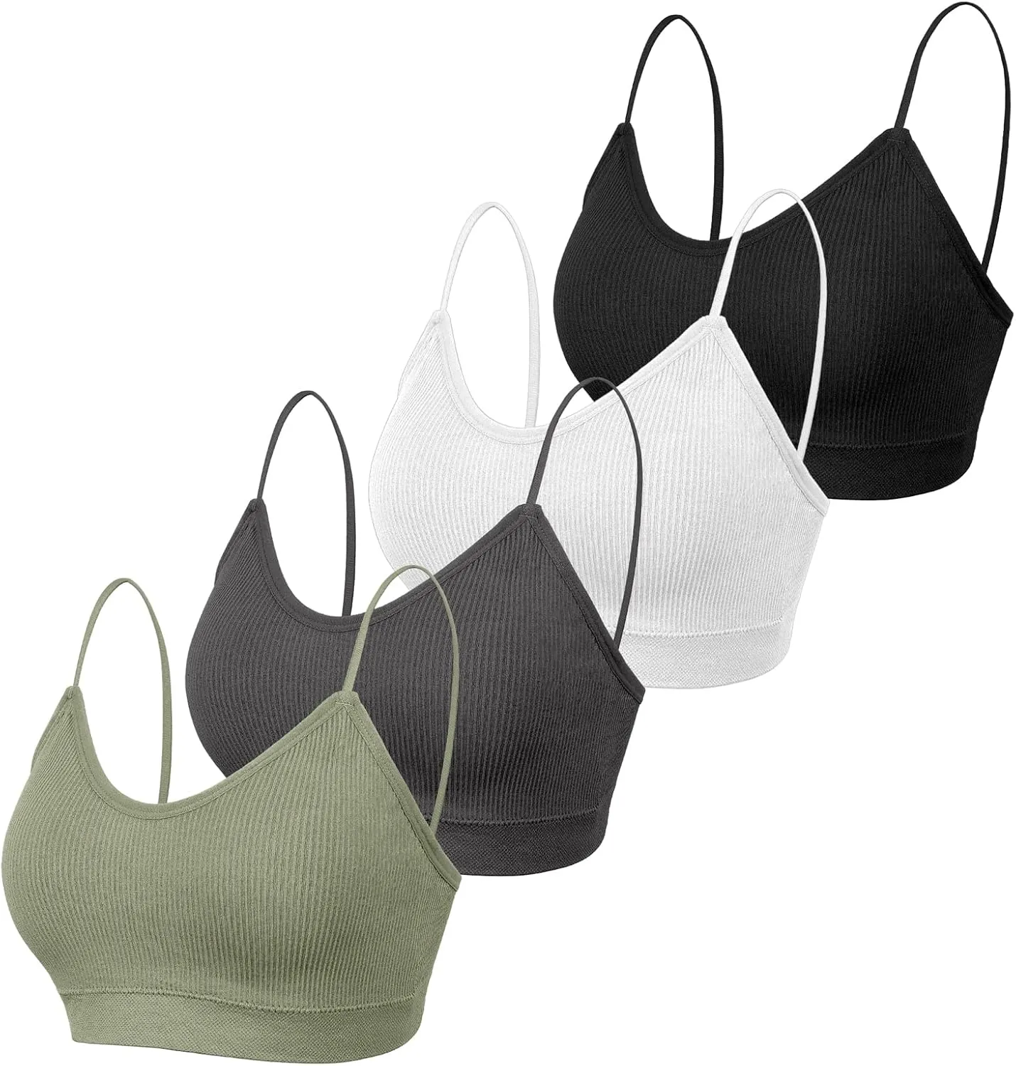 KCDDUMK 4 Pieces Cami Bras - Women's V-Neck Padded Seamless Straps Bralette Everyday Basic Sleeping Bra