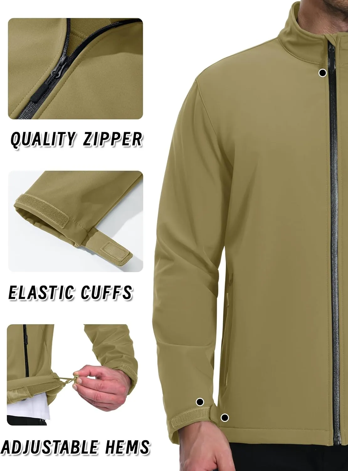 KEFITEVD Men's Tactical Jacket Fleece Lined Softshell Jackets Waterproof Stand Collar Jacket Outdoor Hunting Coat