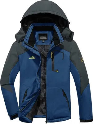 KEFITEVD Men's Waterproof Ski Snow Jacket Snowboarding Jackets Windproof Fleece Warm Heavy Hooded Coat Mountain Rain Jacket