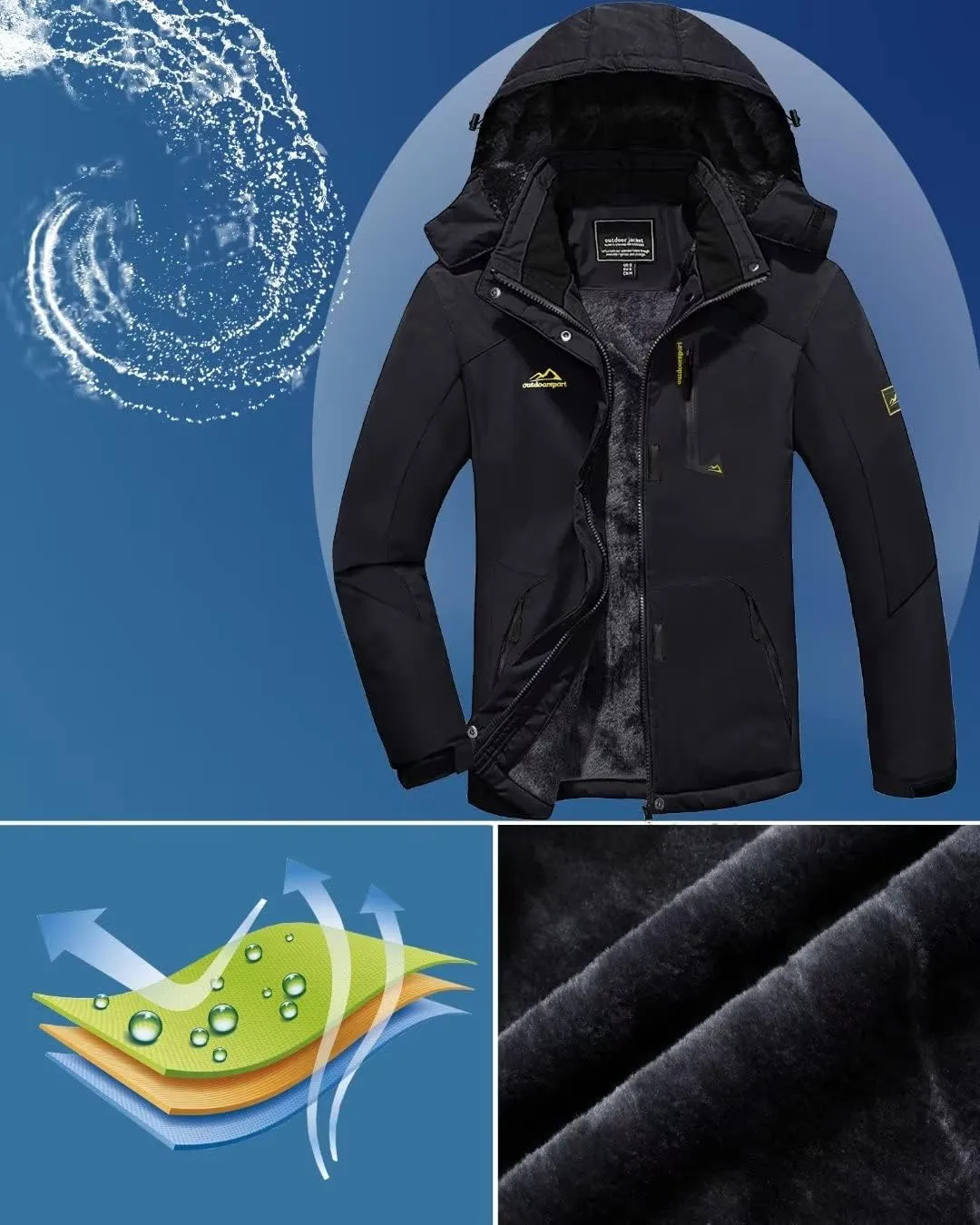 KEFITEVD Women's Waterproof Ski Snow Jacket Snowboarding Jackets Windproof Fleece Warm Heavy Hooded Coat Mountain Rain Jacket
