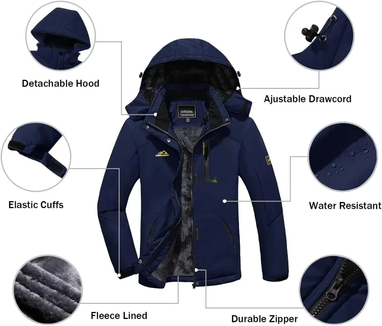 KEFITEVD Women's Waterproof Ski Snow Jacket Snowboarding Jackets Windproof Fleece Warm Heavy Hooded Coat Mountain Rain Jacket