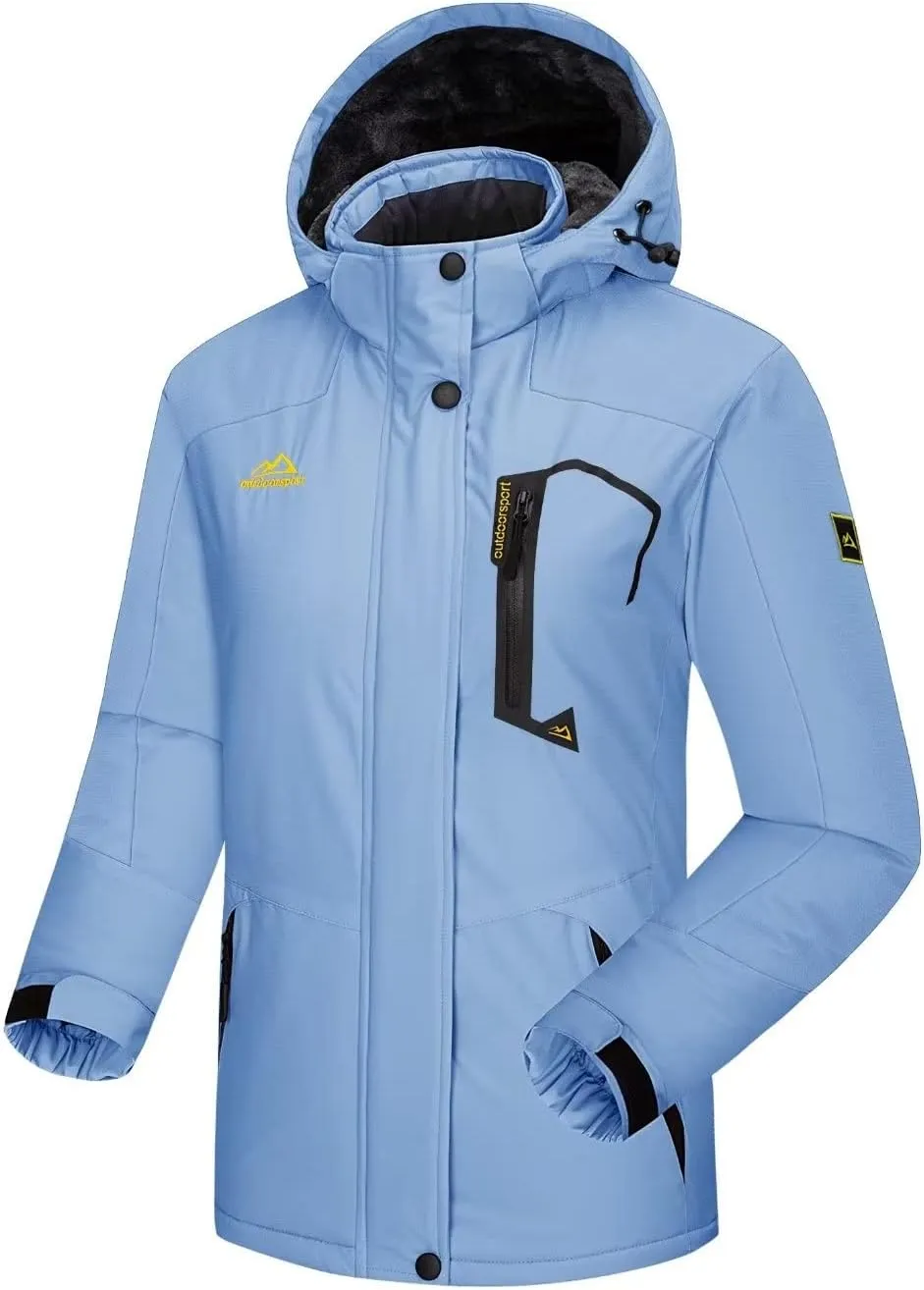 KEFITEVD Women's Waterproof Ski Snow Jacket Snowboarding Jackets Windproof Fleece Warm Heavy Hooded Coat Mountain Rain Jacket