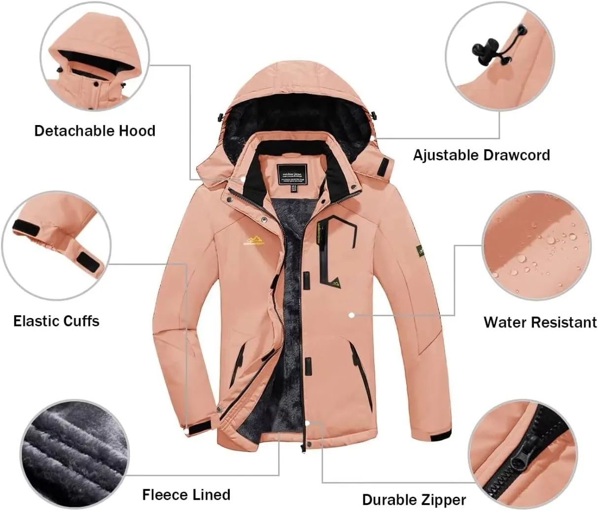 KEFITEVD Women's Waterproof Ski Snow Jacket Snowboarding Jackets Windproof Fleece Warm Heavy Hooded Coat Mountain Rain Jacket