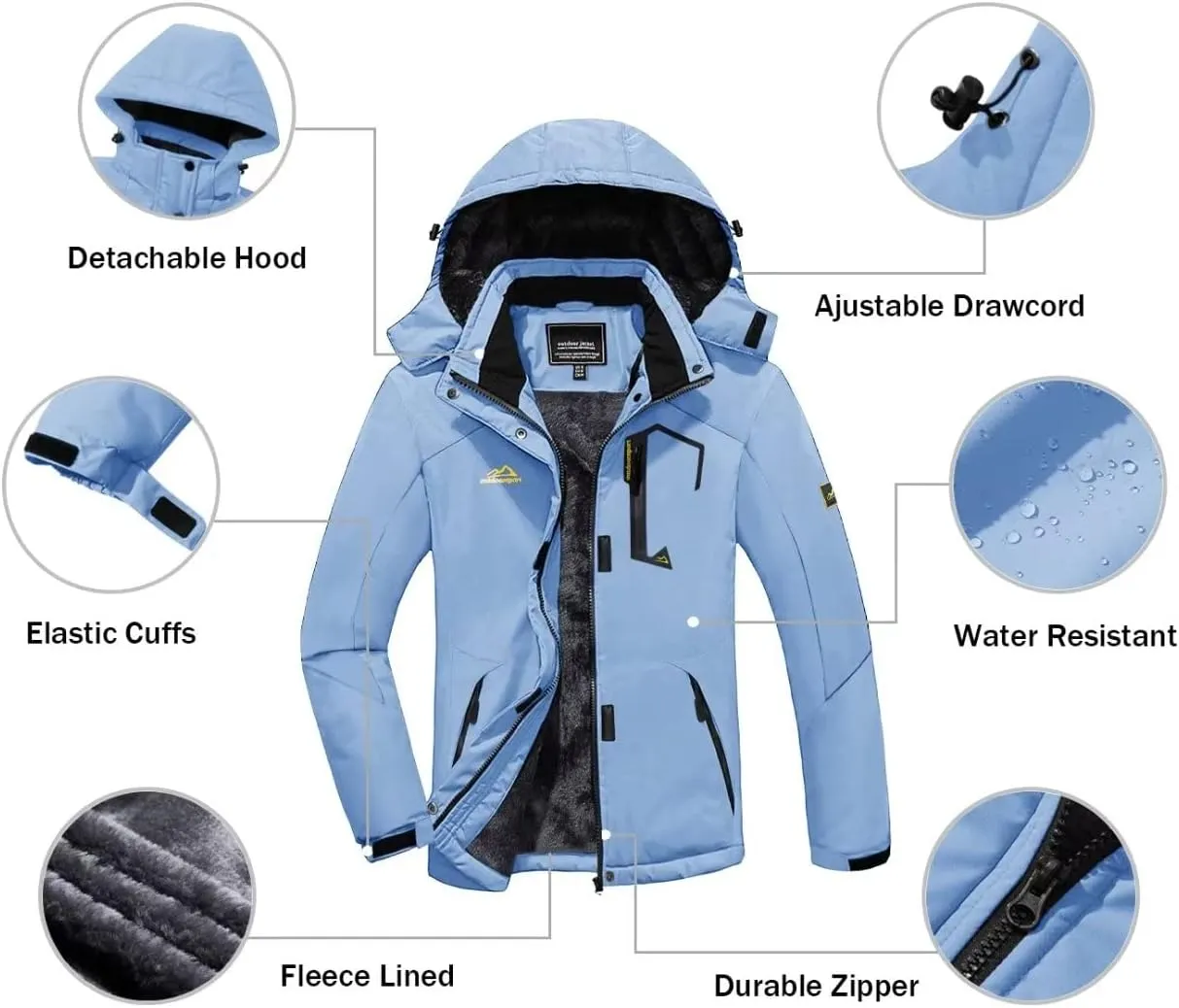 KEFITEVD Women's Waterproof Ski Snow Jacket Snowboarding Jackets Windproof Fleece Warm Heavy Hooded Coat Mountain Rain Jacket