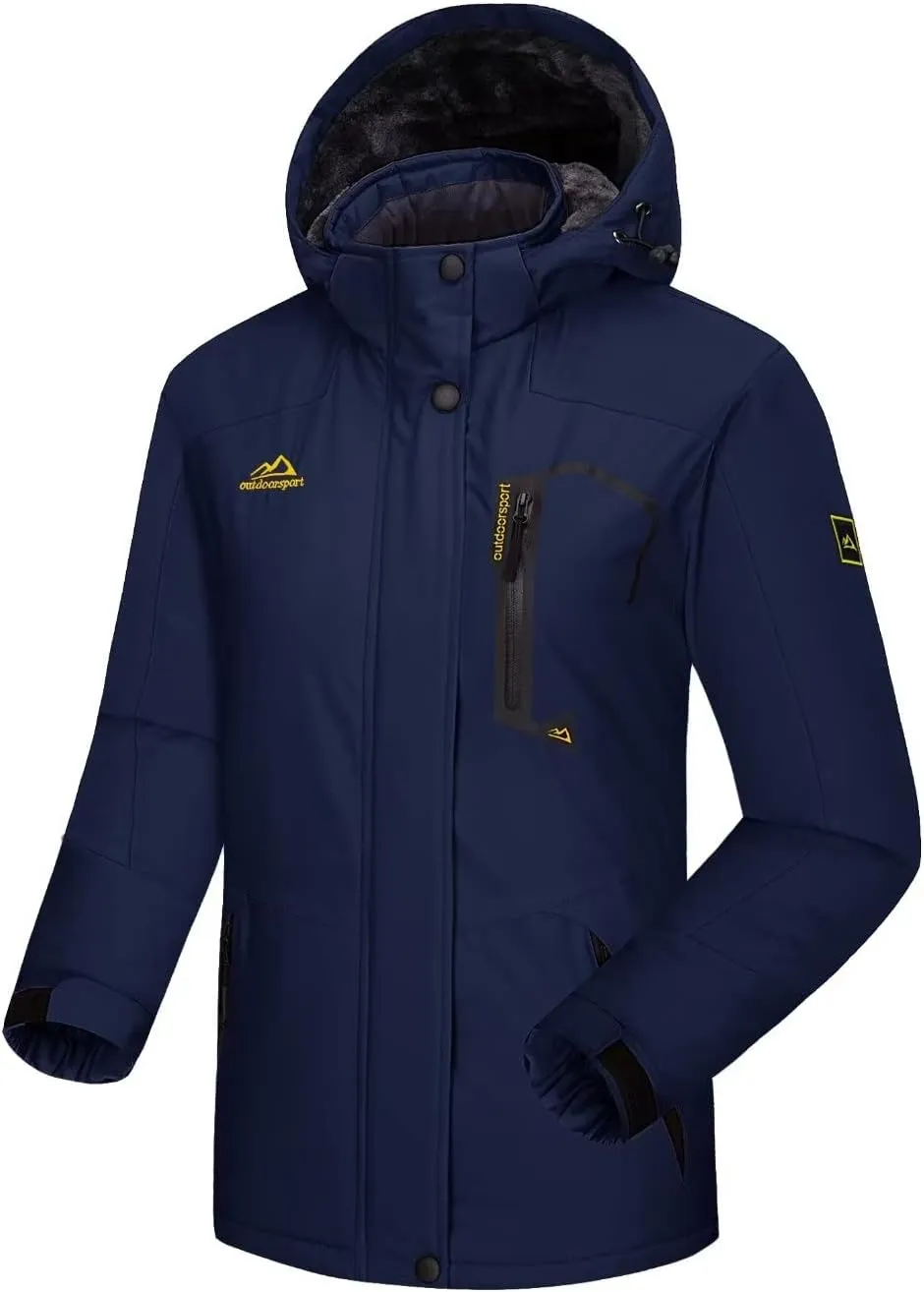 KEFITEVD Women's Waterproof Ski Snow Jacket Snowboarding Jackets Windproof Fleece Warm Heavy Hooded Coat Mountain Rain Jacket
