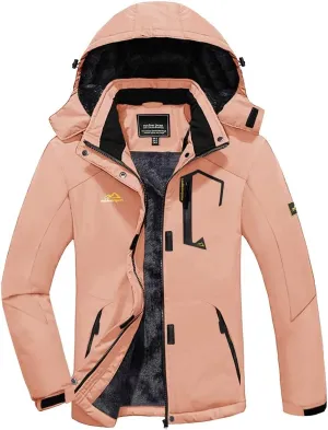 KEFITEVD Women's Waterproof Ski Snow Jacket Snowboarding Jackets Windproof Fleece Warm Heavy Hooded Coat Mountain Rain Jacket