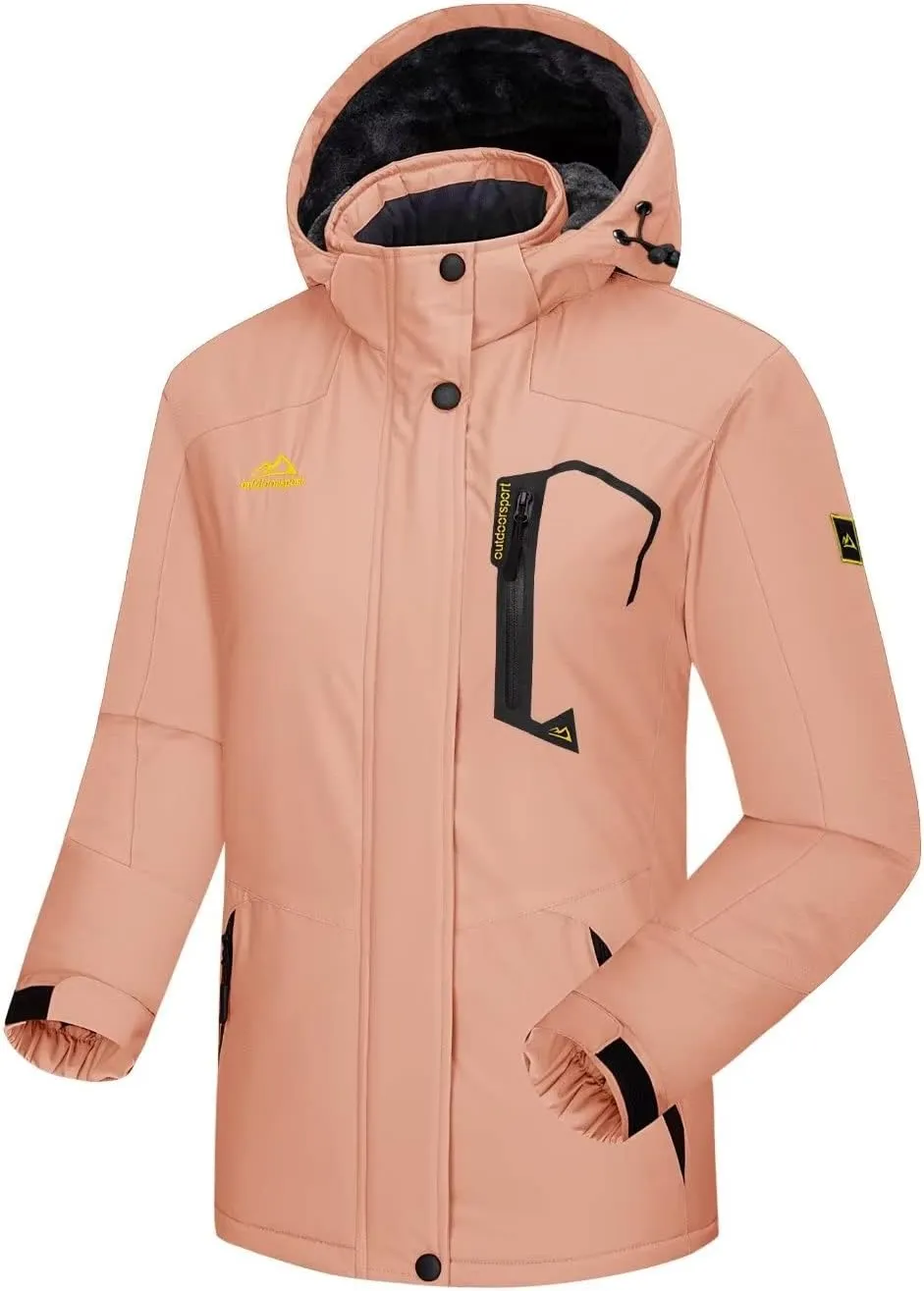 KEFITEVD Women's Waterproof Ski Snow Jacket Snowboarding Jackets Windproof Fleece Warm Heavy Hooded Coat Mountain Rain Jacket