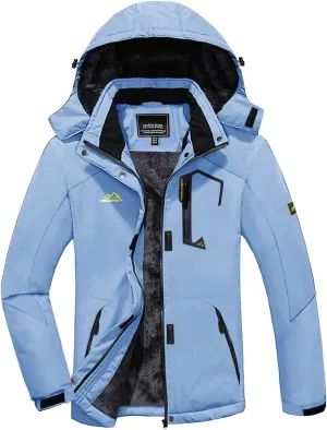 KEFITEVD Women's Waterproof Ski Snow Jacket Snowboarding Jackets Windproof Fleece Warm Heavy Hooded Coat Mountain Rain Jacket