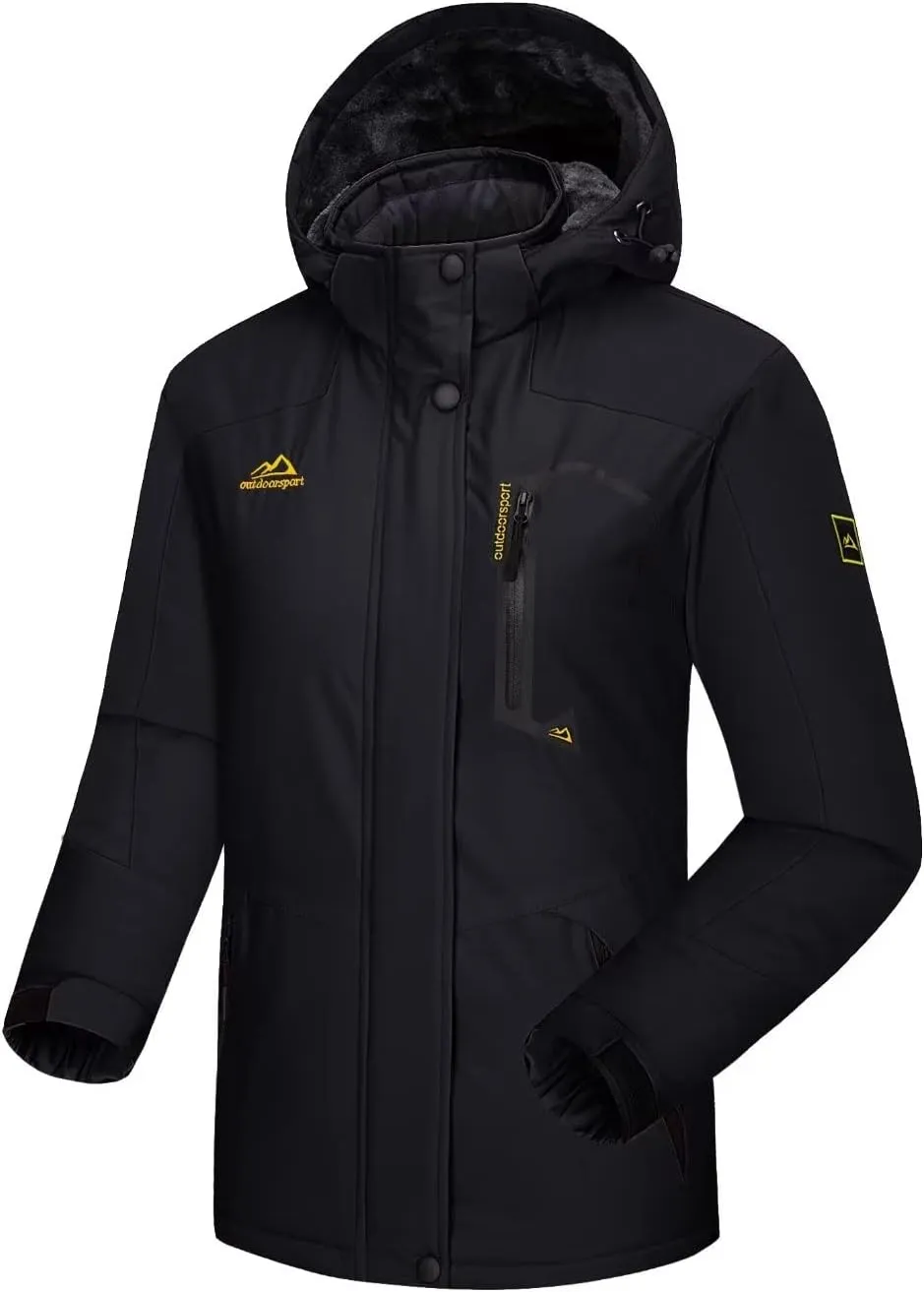 KEFITEVD Women's Waterproof Ski Snow Jacket Snowboarding Jackets Windproof Fleece Warm Heavy Hooded Coat Mountain Rain Jacket