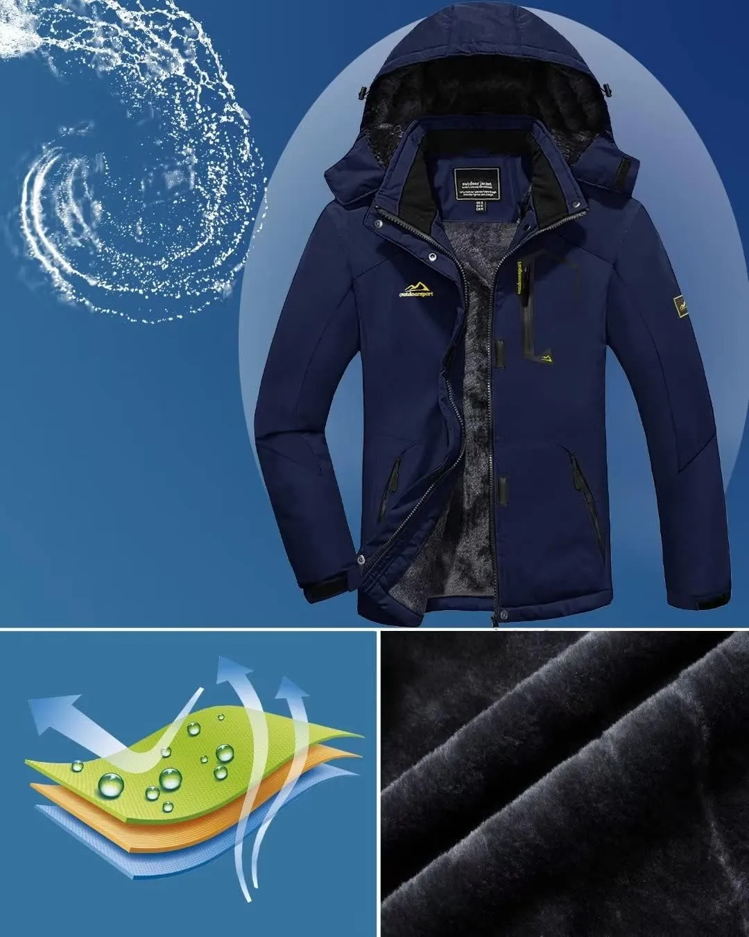 KEFITEVD Women's Waterproof Ski Snow Jacket Snowboarding Jackets Windproof Fleece Warm Heavy Hooded Coat Mountain Rain Jacket