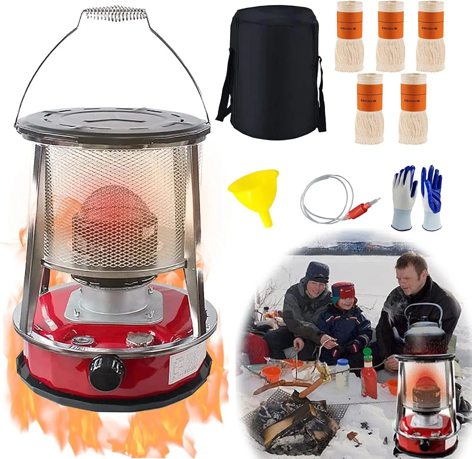 Kerosene Stove 4.6l/6l,Indoor Without Electricity Mobile Kerosene Heater,Portable Petroleum Stove,Outdoor Camping Tent Efficient Paraffin Heater,With Storage Bag and 5 Wicks,4.6L-Red