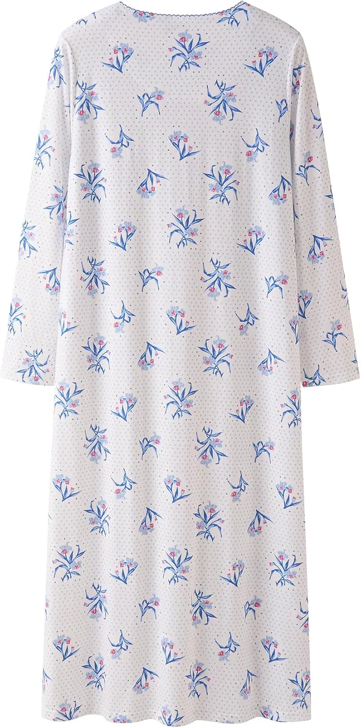 Keyocean Nightgowns for Women, Soft Cotton Comfortable Lightweight Long-Sleeve Ladies Night Dresses