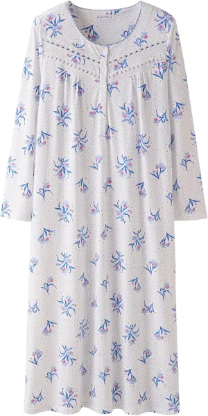 Keyocean Nightgowns for Women, Soft Cotton Comfortable Lightweight Long-Sleeve Ladies Night Dresses