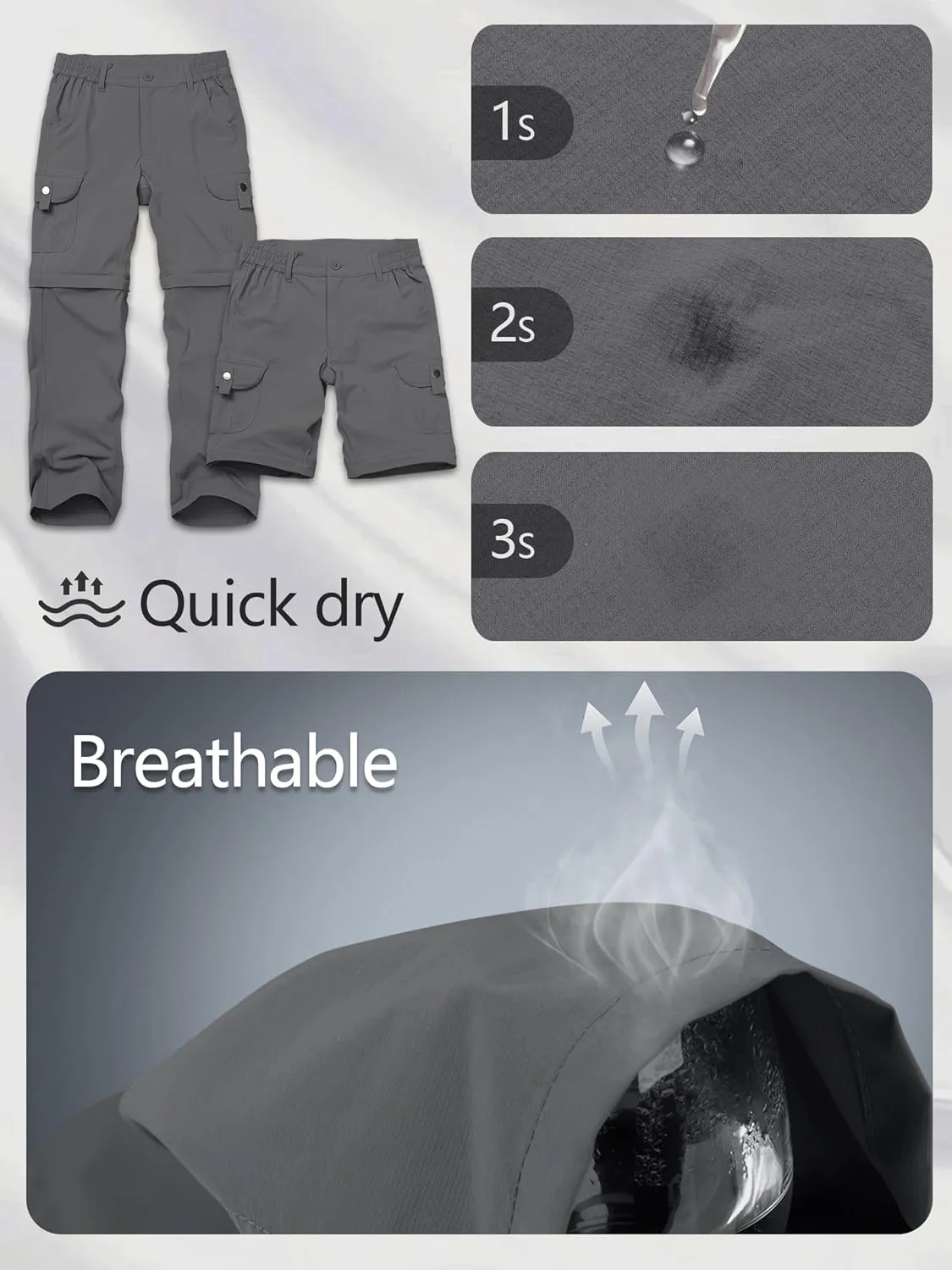 Kids' Cargo Pants, Boys Convertible Hiking Pants, Boy Zip Off Outdoor Casual Pants Quick Dry Climbing Trousers for Youth