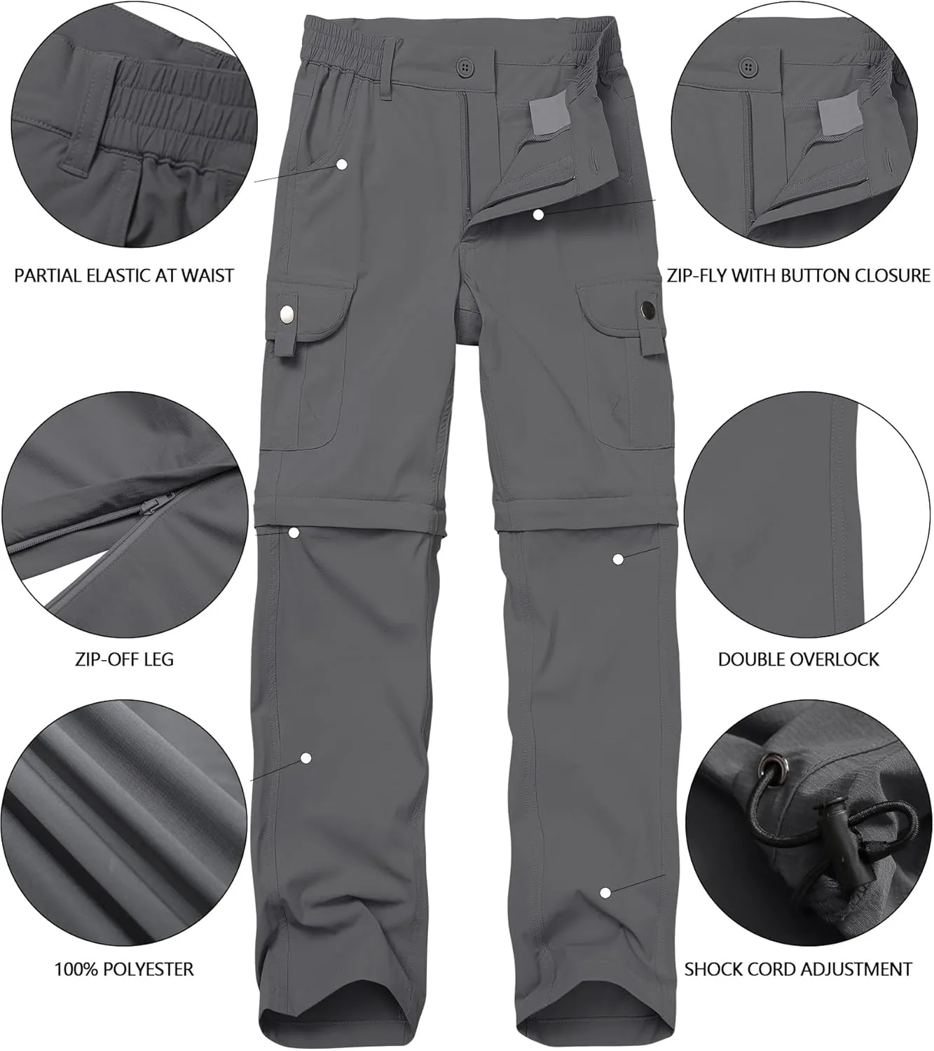 Kids' Cargo Pants, Boys Convertible Hiking Pants, Boy Zip Off Outdoor Casual Pants Quick Dry Climbing Trousers for Youth