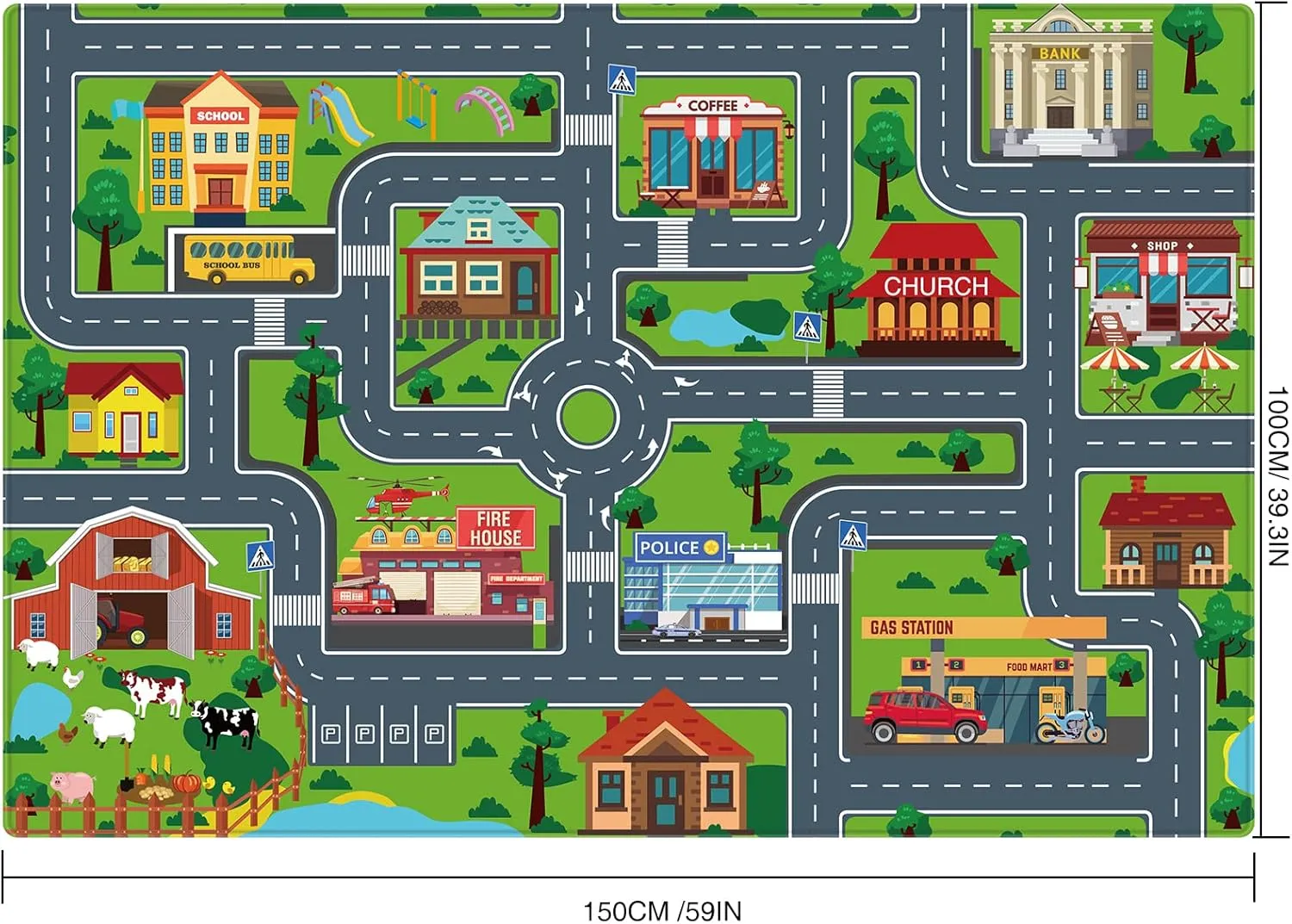 Kids Carpet Playmat, Kids Play Rug for Playroom, Kids Car Mat Rug, Kids Play Rugs Town City Road Map Rug, Extra Large Boys Kids Car Track Play Rug Bedroom, Living Room, 59 X 39.4 Inch