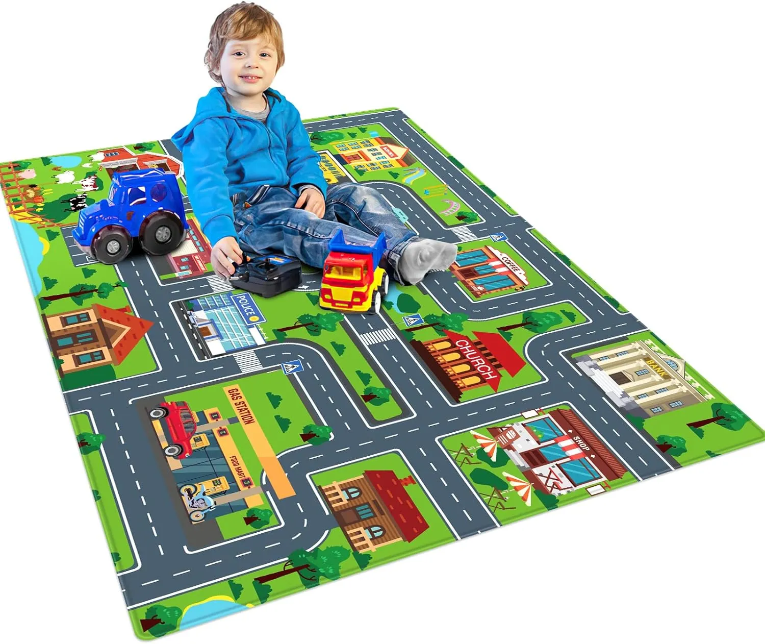 Kids Carpet Playmat, Kids Play Rug for Playroom, Kids Car Mat Rug, Kids Play Rugs Town City Road Map Rug, Extra Large Boys Kids Car Track Play Rug Bedroom, Living Room, 59 X 39.4 Inch