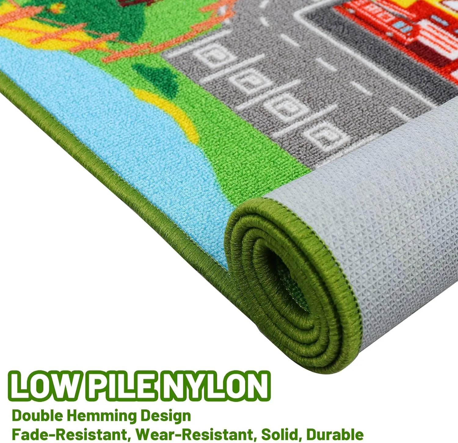 Kids Carpet Playmat Rug 59"x39.4", Car Rug for Kids Cars, Non-Slip Town City Road Map Kids Rug for Playroom Bedroom Boys, Kids Car Mat Road Rug, Track Rug Car Play Rug for Kids (59X39.4Inch,Green)