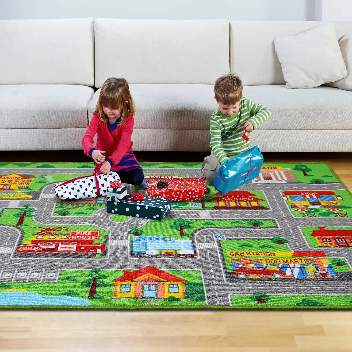 Kids Carpet Playmat Rug 59"x39.4", Car Rug for Kids Cars, Non-Slip Town City Road Map Kids Rug for Playroom Bedroom Boys, Kids Car Mat Road Rug, Track Rug Car Play Rug for Kids (59X39.4Inch,Green)
