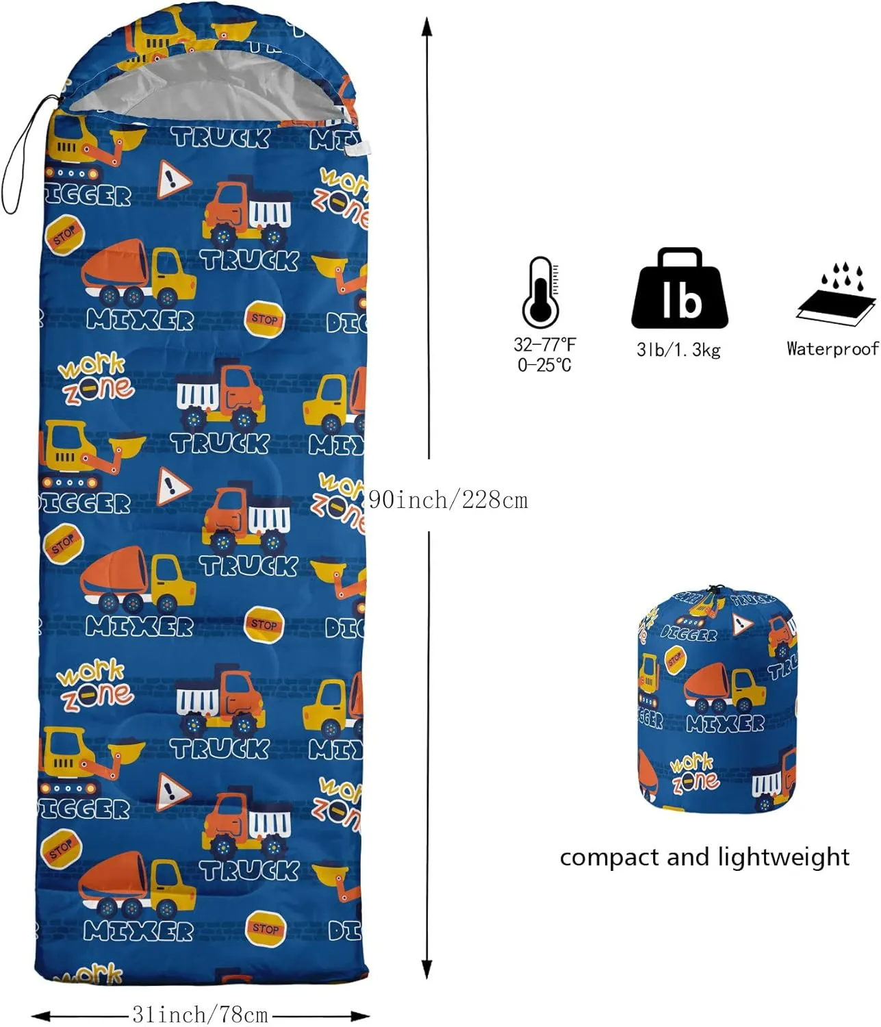 Kids Sleeping Bag for Boys and Girls,Monster Alien Print-Lightweight Warm Portable Outdoor Indoor-Waterproof Cold Weather Resistant Sleeping Bag for Camping Hiking