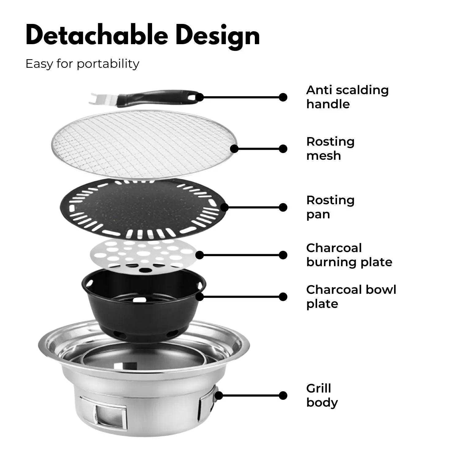 KILIROO Multifunctional Camping Charcoal BBQ Grill Stove (Silver) KR-CGS-100-YS