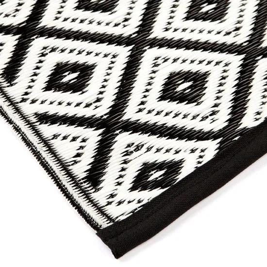 Kimberley Black & White Square Diamond Pattern Foldable Waterproof Caravan Outside Mat - 270x270 CM