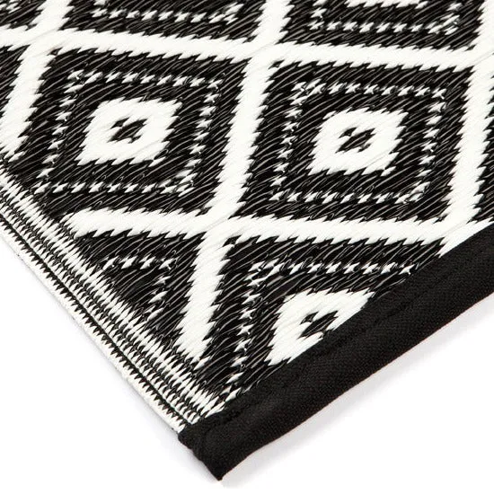 Kimberley Black & White Square Diamond Pattern Foldable Waterproof Caravan Outside Mat - 270x270 CM
