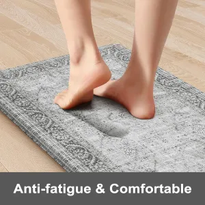KIMODE Anti Fatigue Kitchen Mat 2PCS,Waterproof Farmhouse Kitchen Rugs Non-Slip,Vintage Grey Kitchen Mat for Floor,Cushioned Comfort Foam Standing Mat for Laundry,Office,Sink,Desk