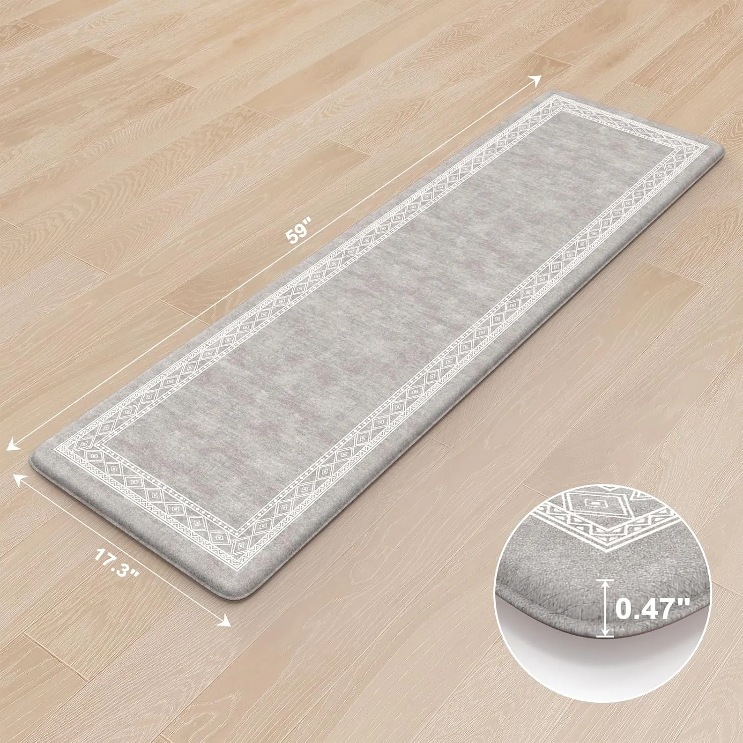 KIMODE Anti Fatigue Kitchen Mat, Cushioned Farmhouse Kitchen Runner, Non Slip Waterproof Kitchen Mat for Floor, Comfort Foam Standing Desk Mat for Laundry, Office, Sink Grey 17.3"x59"