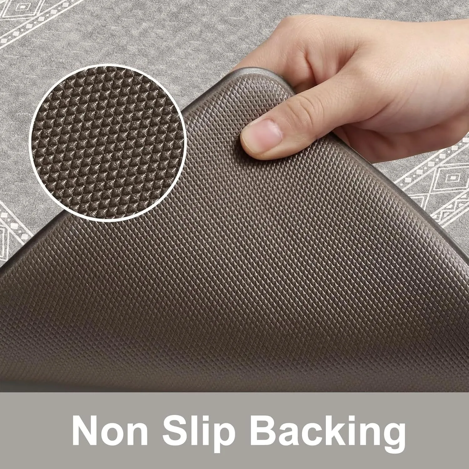 KIMODE Anti Fatigue Kitchen Mat, Cushioned Farmhouse Kitchen Runner, Non Slip Waterproof Kitchen Mat for Floor, Comfort Foam Standing Desk Mat for Laundry, Office, Sink Grey 17.3"x59"