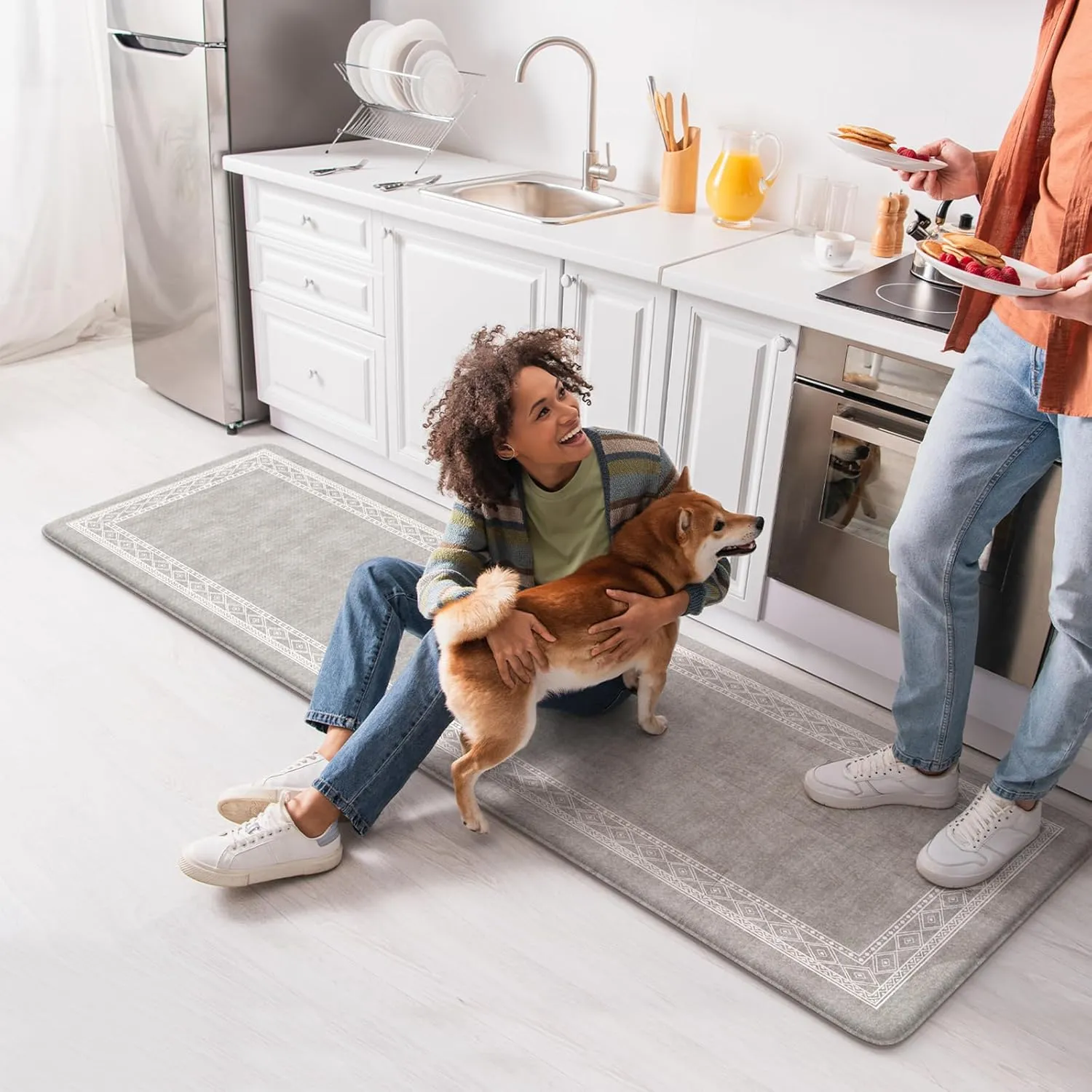 KIMODE Anti Fatigue Kitchen Mat, Cushioned Farmhouse Kitchen Runner, Non Slip Waterproof Kitchen Mat for Floor, Comfort Foam Standing Desk Mat for Laundry, Office, Sink Grey 17.3"x59"